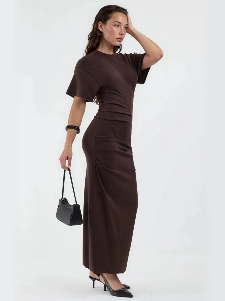 Busem Effen Mouwloze Bodycon Midi Jurk bruin, foto 2