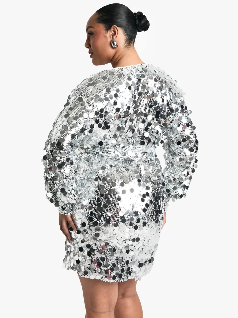 boohoo Dames Plus Sequin Wrap Jurk zilver, foto 2