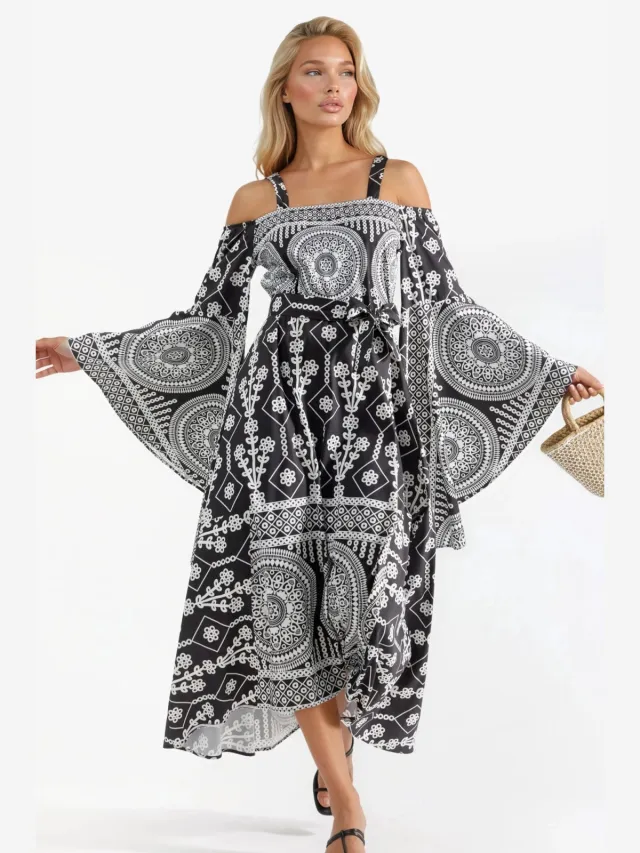MSN Collection Strapless Geometrische Uitsnede Maxi Jurk Zwart
