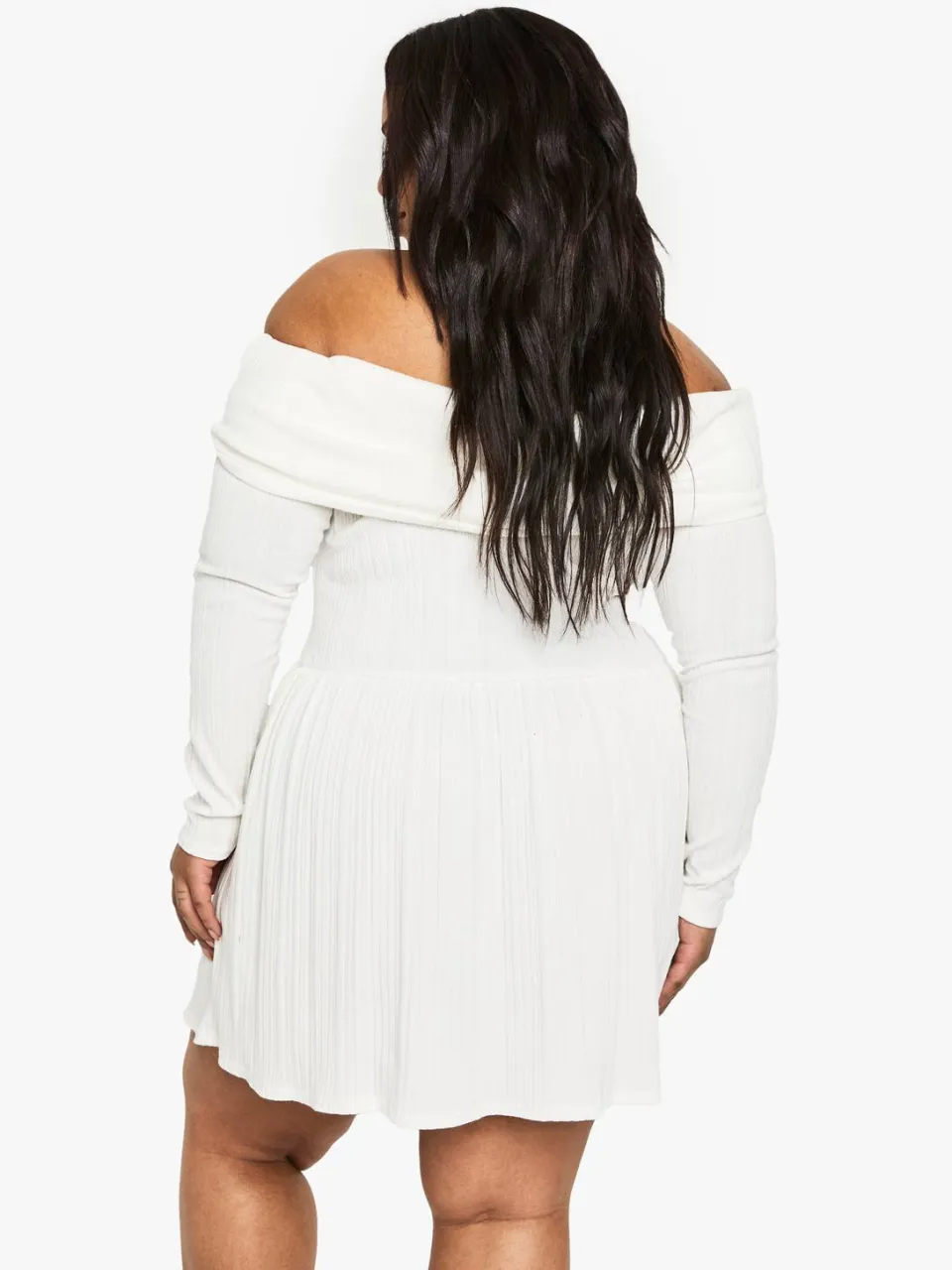 boohoo Dames Plus Cotton Rib Bardot Skater Jurk crème, foto 2