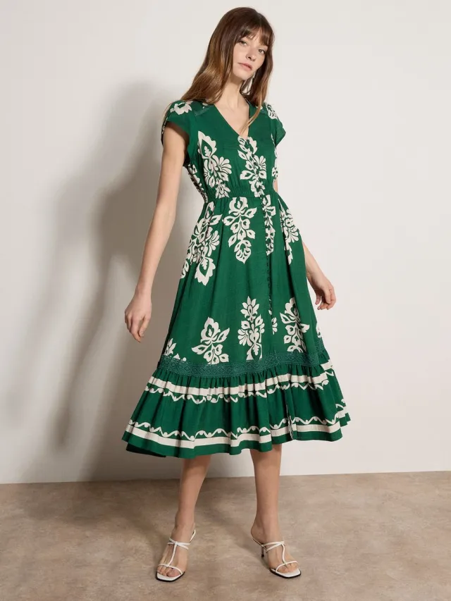 Apricot Midi-jurk met folkbloemenprint Groen