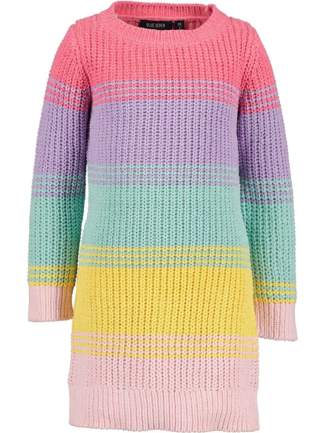 Blue Seven Jurkje Sweaterdress Blue Seven Regenboog Kids & Kind Meisjes Roze, Geel, Groen, Paars - Maat: 92