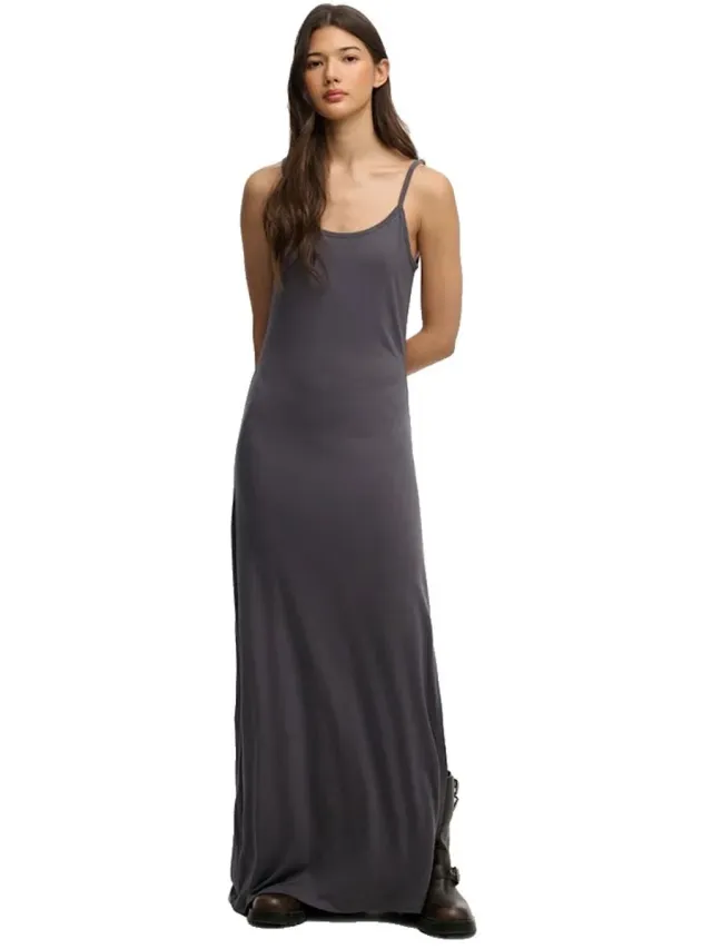 Superdry Maxi Jersey Cami Lange Jurk Zonder Mouwen Grijs XL Vrouw Charcoal