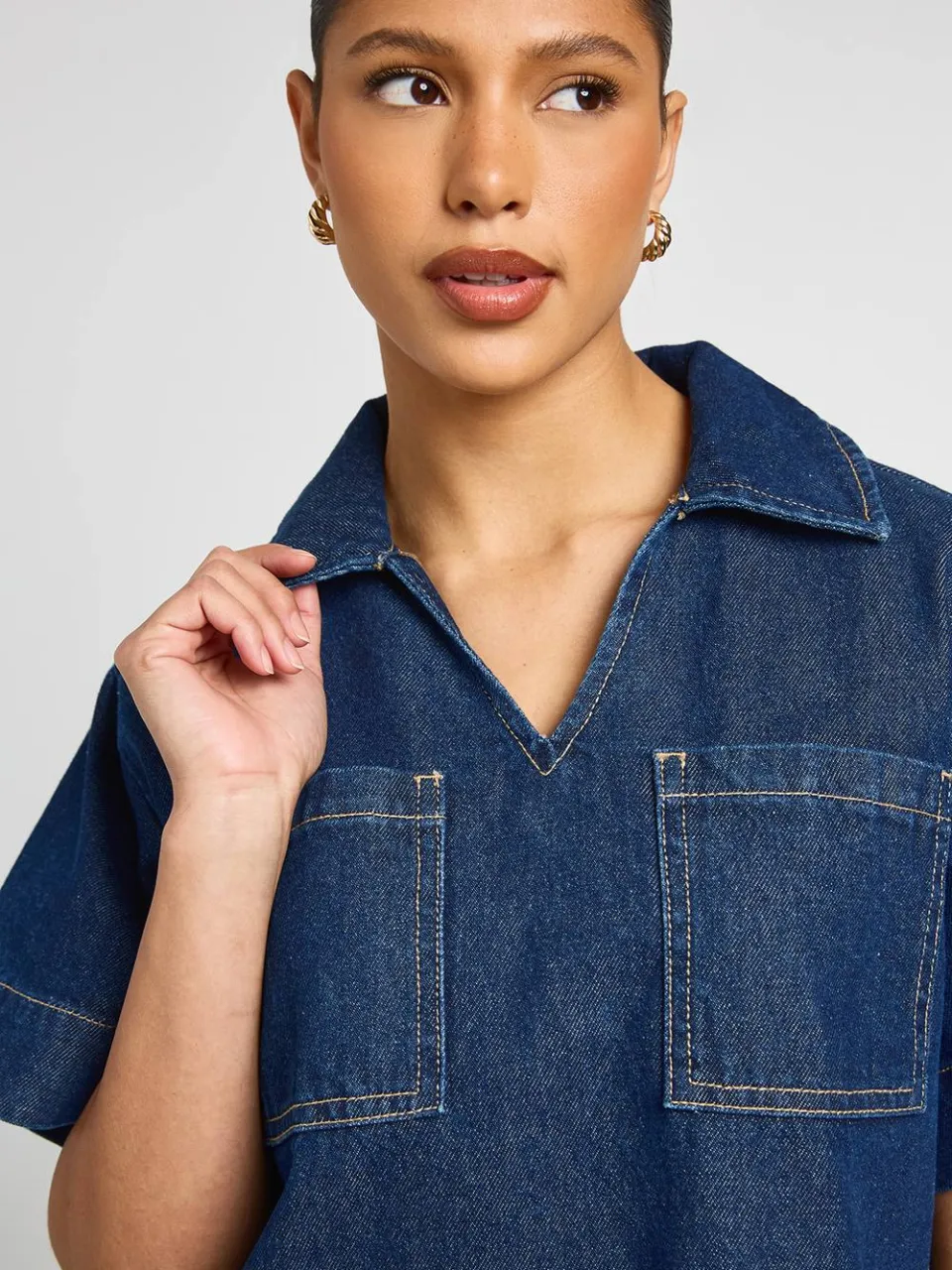 boohoo Dames Ruimvallende Denim Jurk Met Korte Mouwen, foto 4