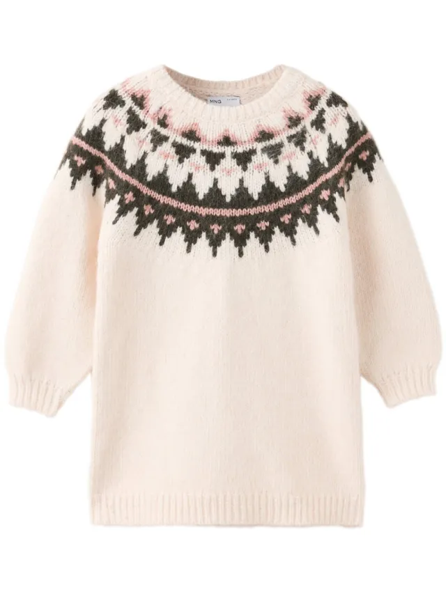 Mango Kids gebreide midi jurk met print - beige