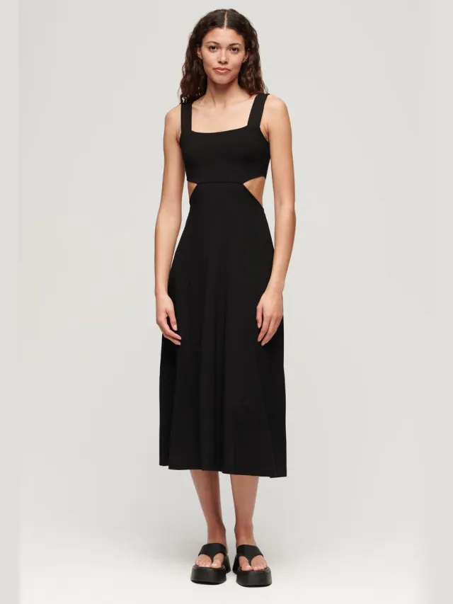 Superdry Jersey midi-jurk met uitsnijding - Dames - Jurken black