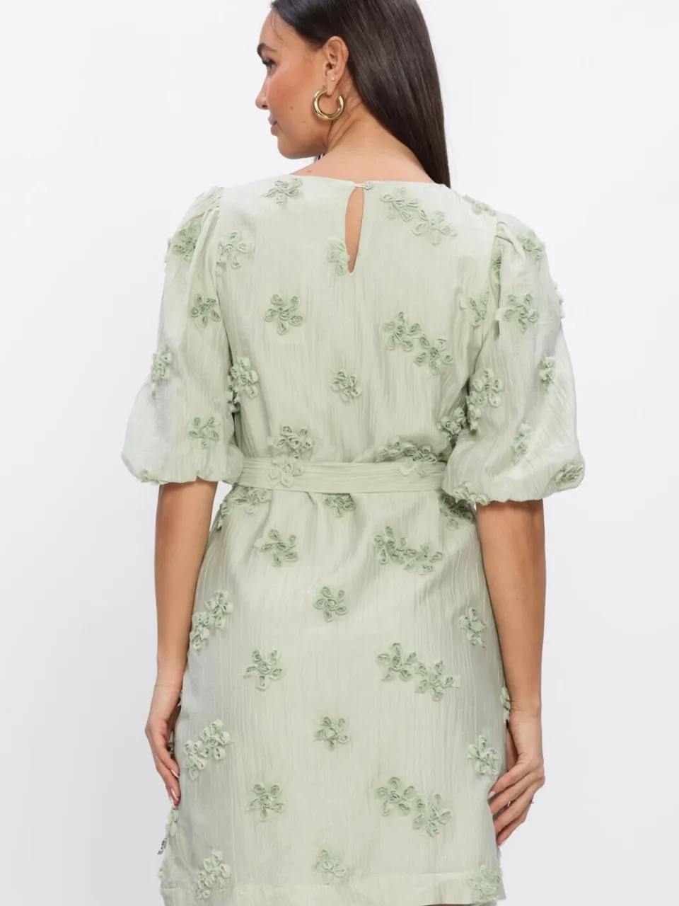 JANSEN Amsterdam Dames Jurken Roxy Jurk 3df1 596 Short Puffed Sleeve 3d Flowers - Mint, foto 3