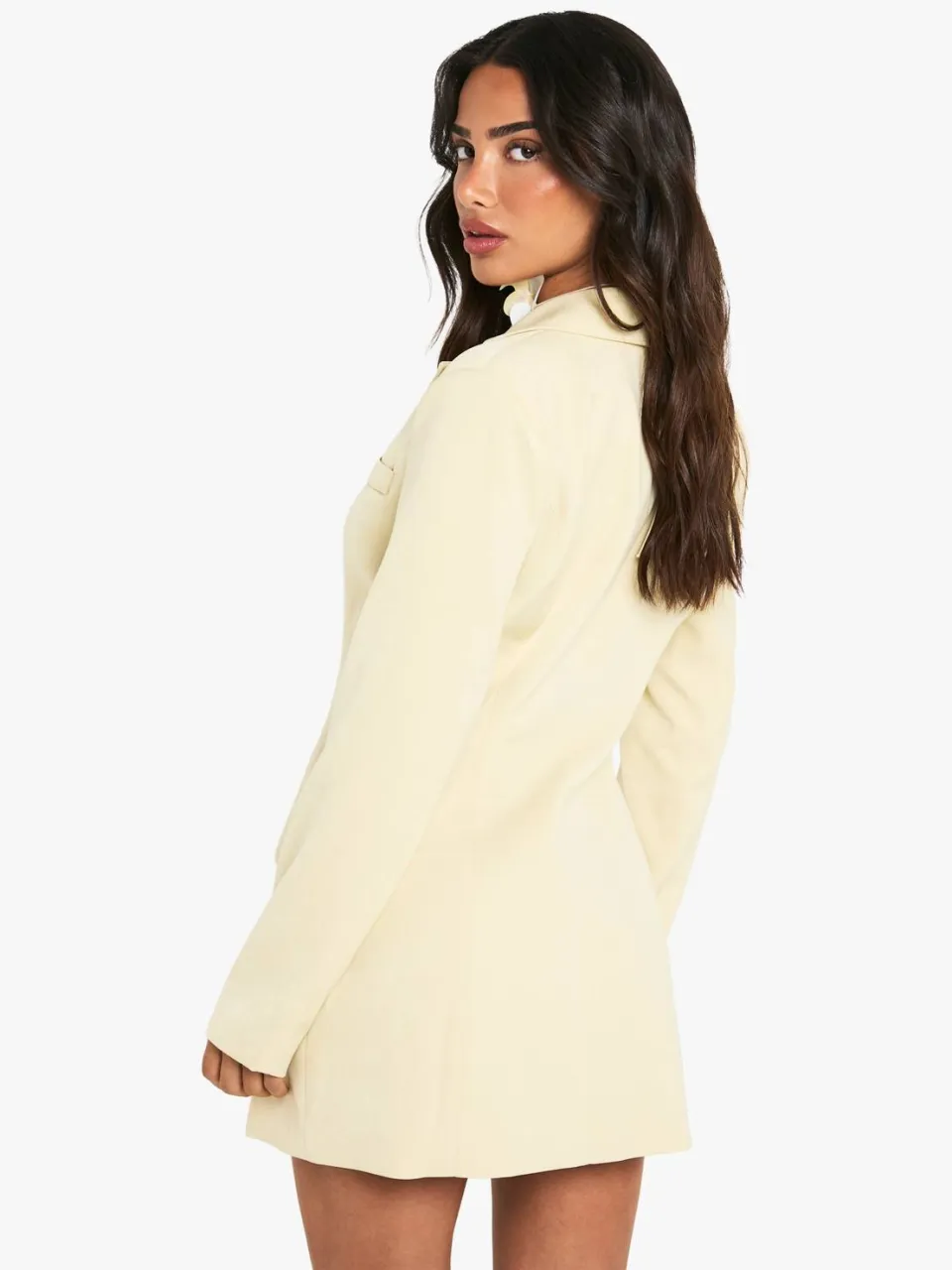 boohoo Dames Petite Getailleerde Gestructureerde Blazerjurk met Geaccentueerde Taille citroen, foto 2