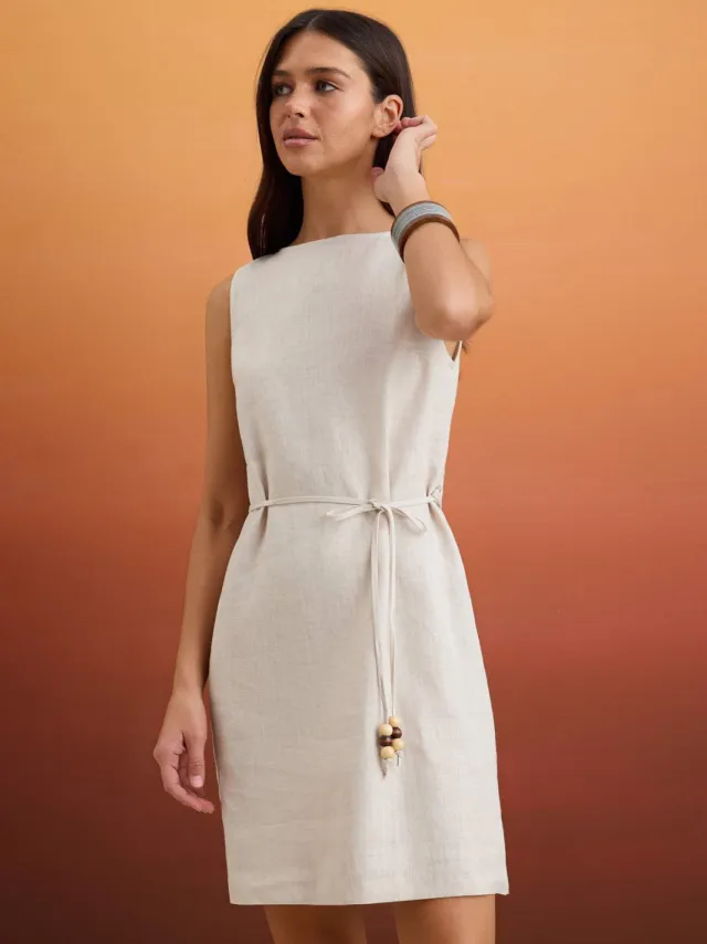 Trendyol TRENDYOLMİLLA Dames Beige Effen Kort / Mini Mouwloos Recht Jurken Gebroken wit