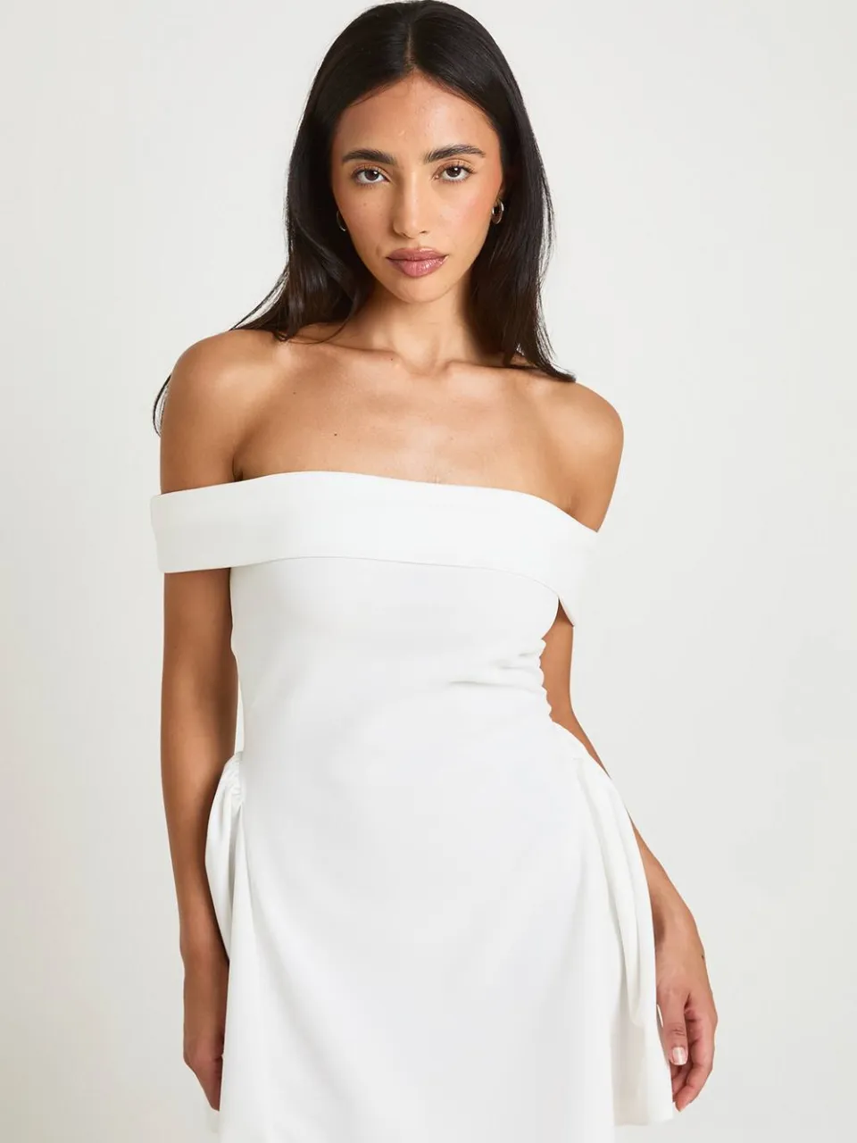 boohoo Dames Bardot Mini-jurk Met Volle Rok In Jersey Crepe ivoor, foto 3