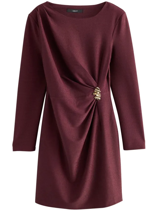 Next Dames - Mini-jurk met lange mouwen en ruches opzij en metalen details - Tall - Rood