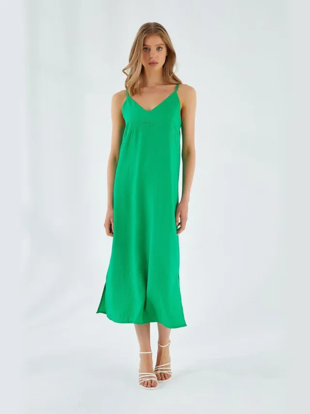 Mixray V-hals Split Midi-jurk Smaragd