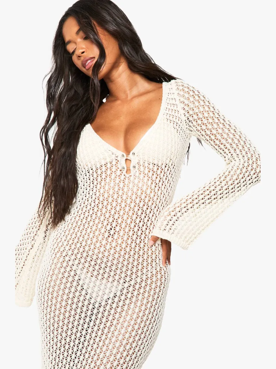 boohoo Dames Gehaakte Maxi Strandjurk crème, foto 2