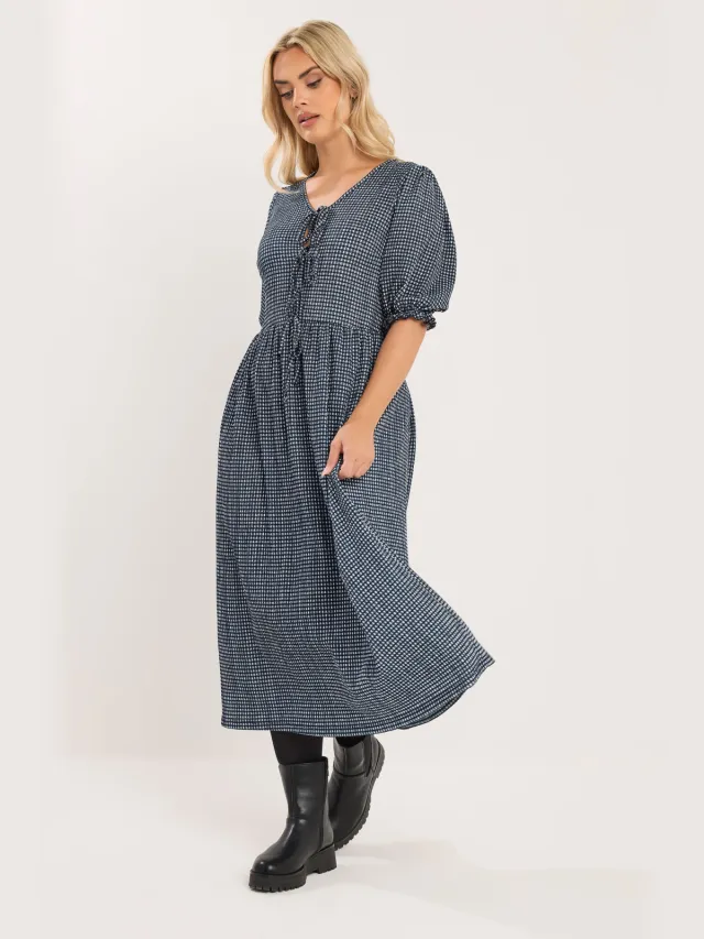 Yours Zwarte Midaxi Jurk Met Gingham Strik Aan De Voorkant Black