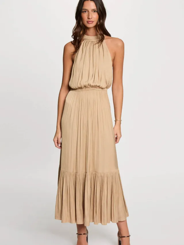 Morgan satijnen jurk beige
