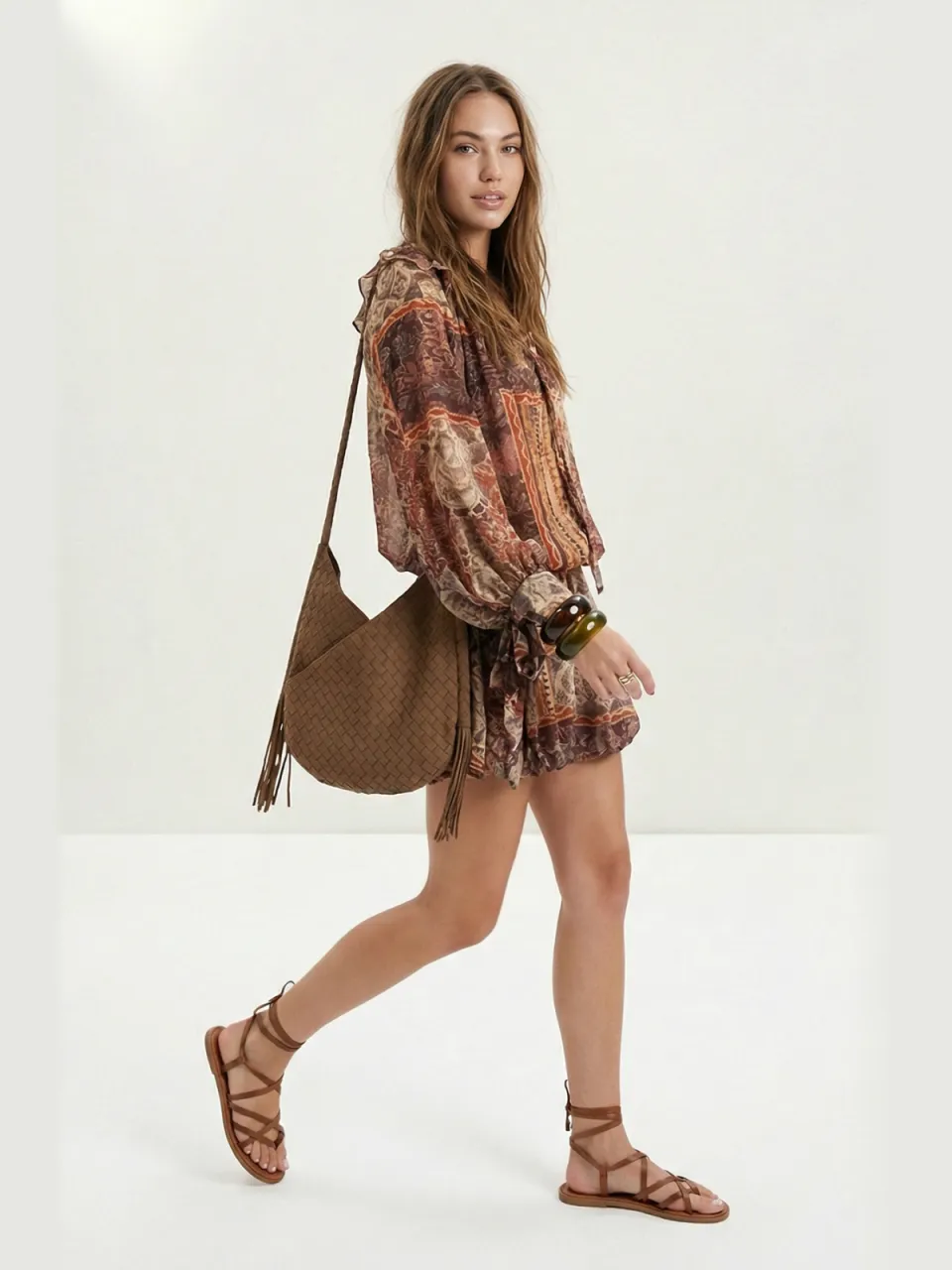 Trendyol TRENDYOLMİLLA Dames Meerkleurig Etnisch patroon Kort / Mini Lang Skater Jurken veelkleurig, foto 2