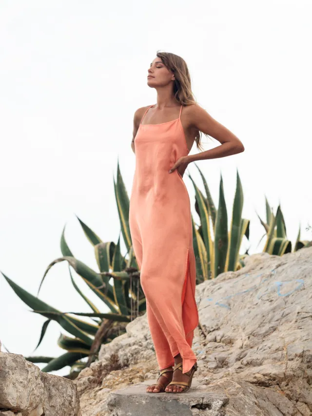 RAVENS VIEW IBIZA dames vegan Jurk Sophia Abrikoos Oranje