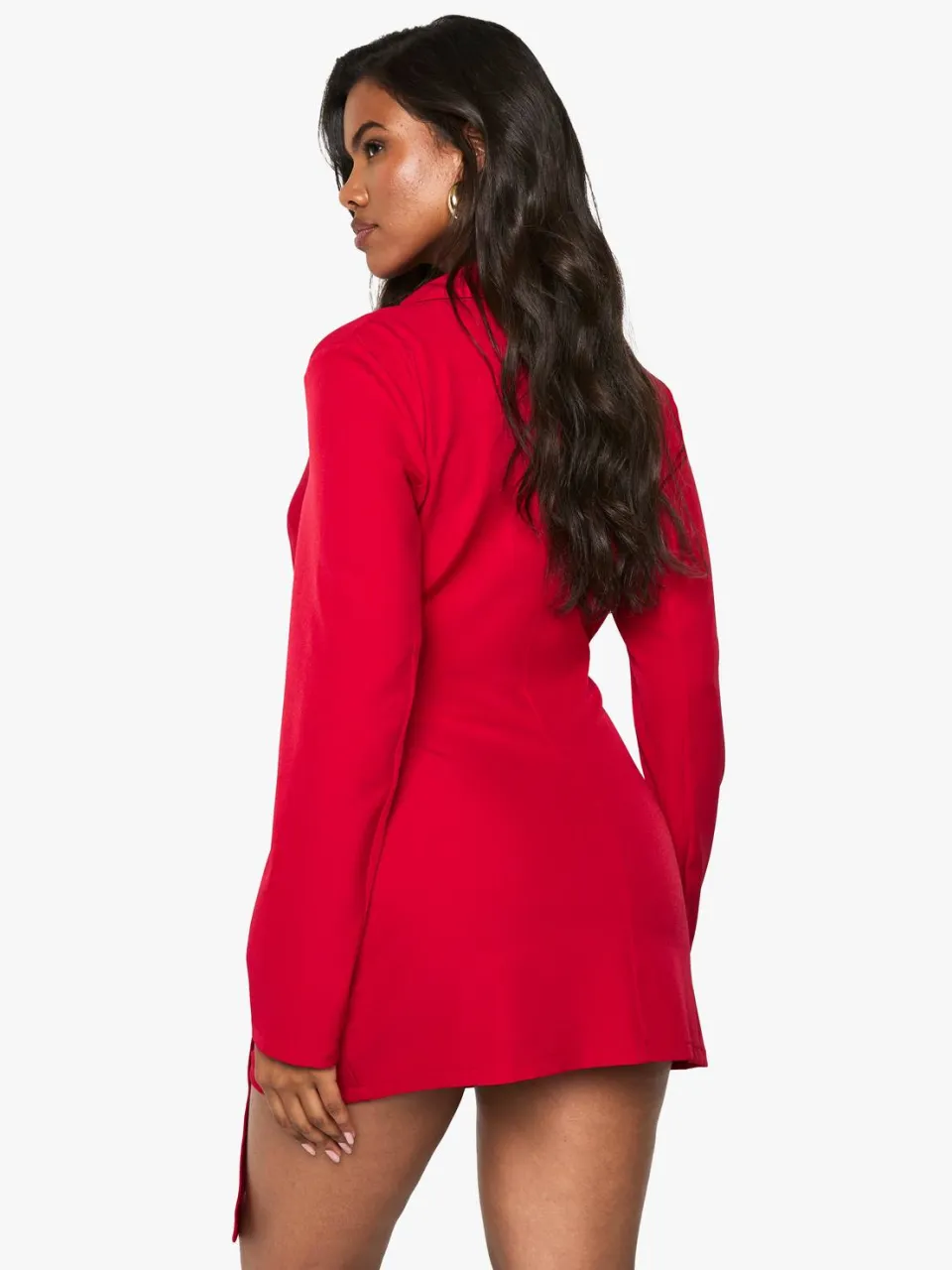 boohoo Dames Linnenlook Wrap Drape Front Op Maat Gemaakte Blazerjurk rood, foto 2