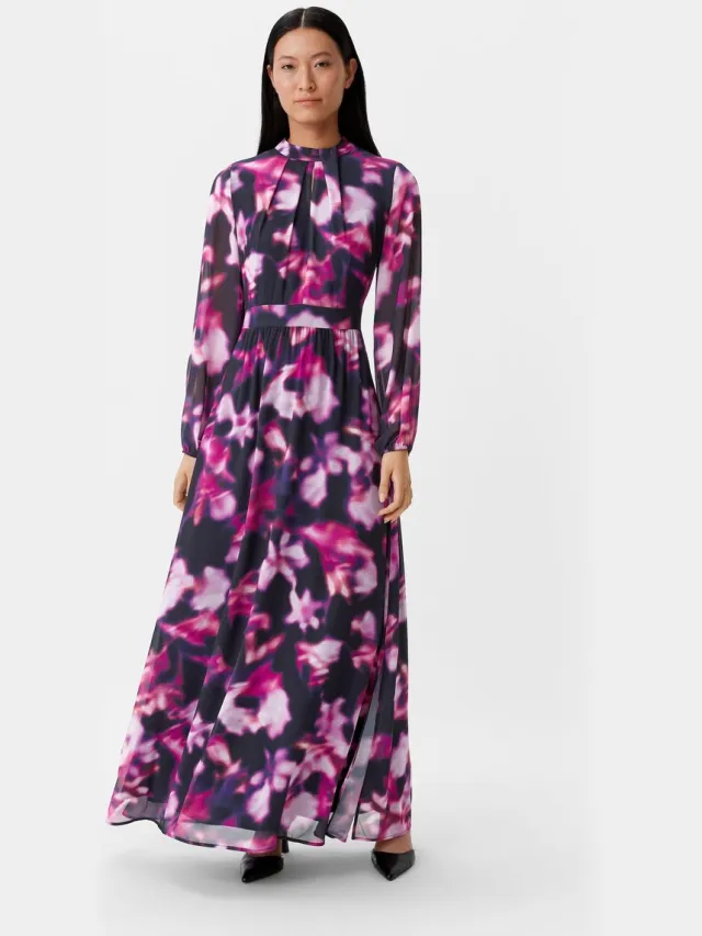 Comma female - Gedessineerde chiffon jurk met gedrapeerd effect fuchsia