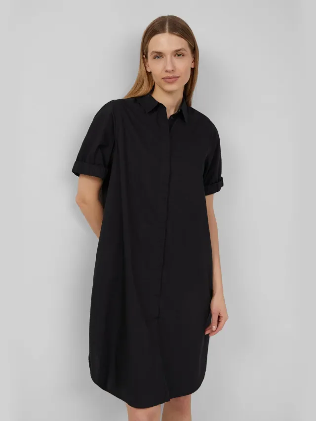 S.Oliver female - Jurk van popeline met steekzakken in een relaxed fit zwart