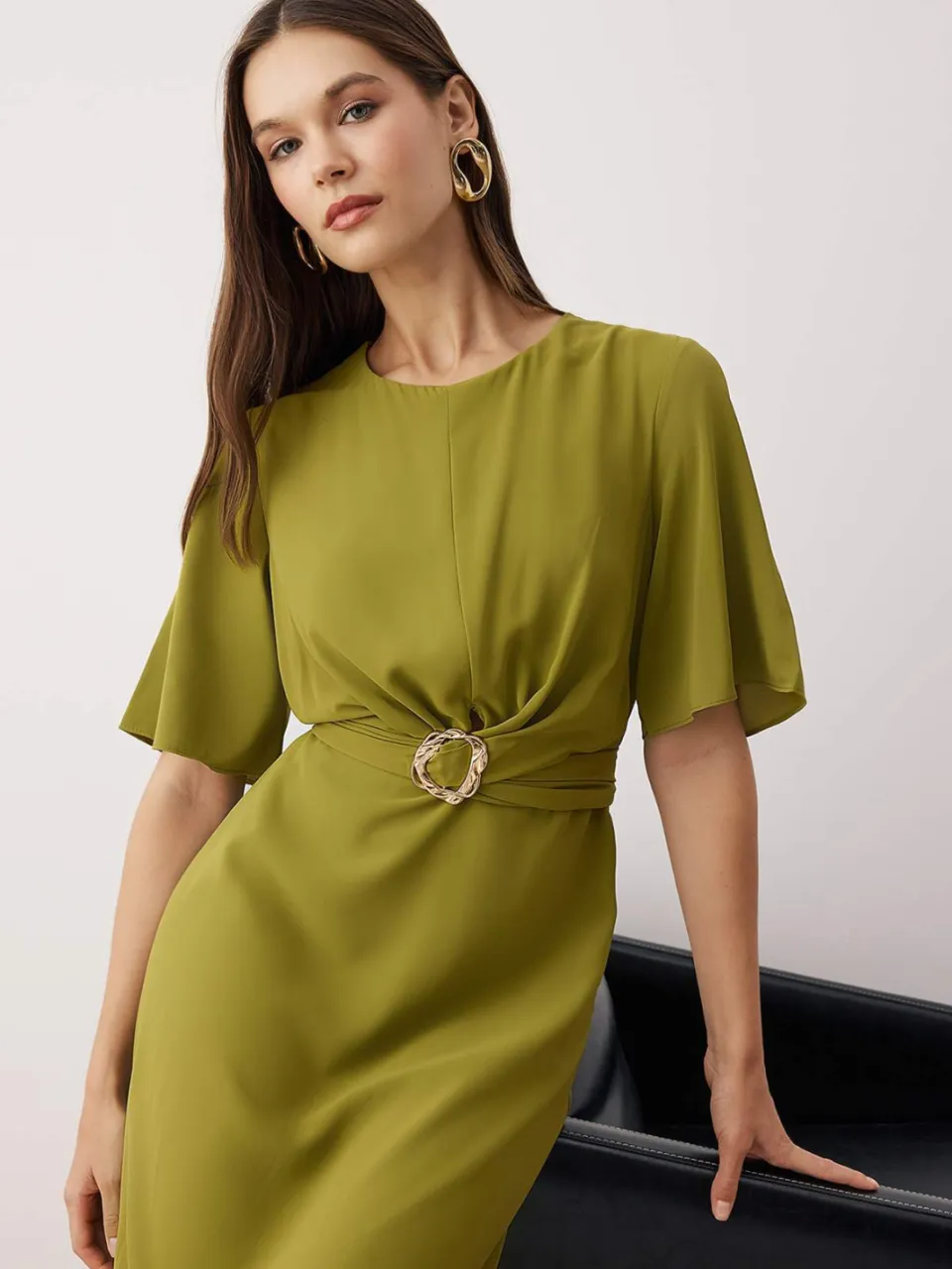 Trendyol TRENDYOLMİLLA Dames Groen Effen Maxi Kort Avond / Dagelijks Skater Jurken