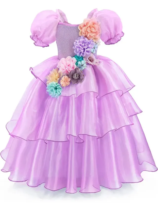 Prinsessendroom Deluxe Isabela prinsessenjurk - 134/140 (8/9 jaar) - Prinsessenjurk - Verkleed kleding - Feestjurk Roze