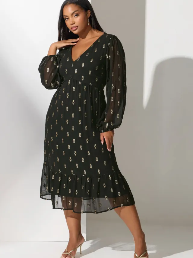 Yours London Zwarte Midijurk Met Paillettendetail-60 Black