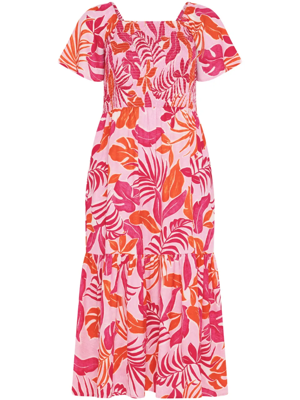 Yours Roze Palmblad Maxijurk Met Smokwerk, foto 4