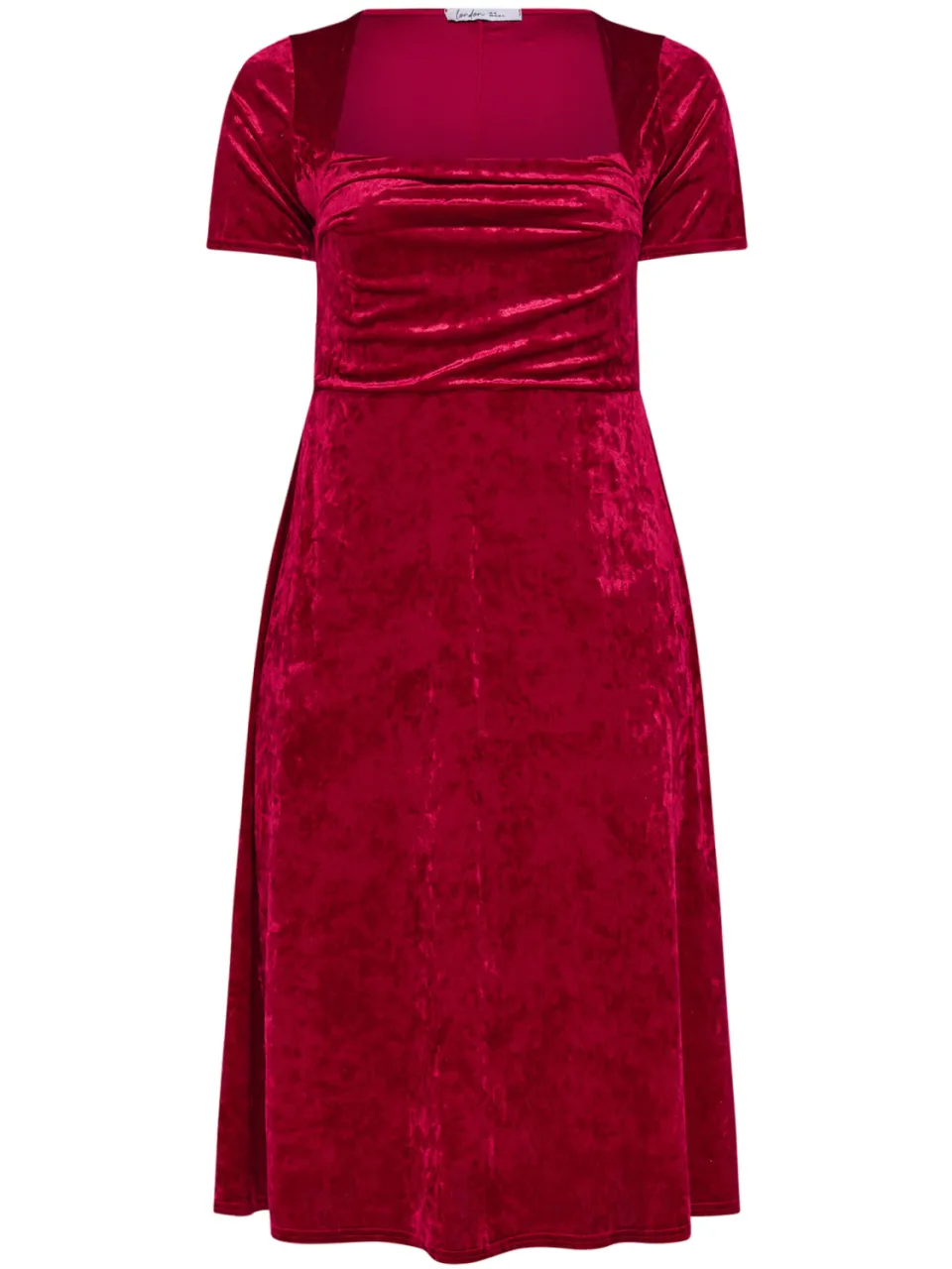 Yours London Rode Fluwelen Midijurk Met Vierkante Hals rood, foto 4