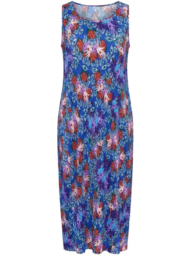 Angel of Style Dames - Jurk met plooitjes mouwloze A-lijn maxilengte - Blauw