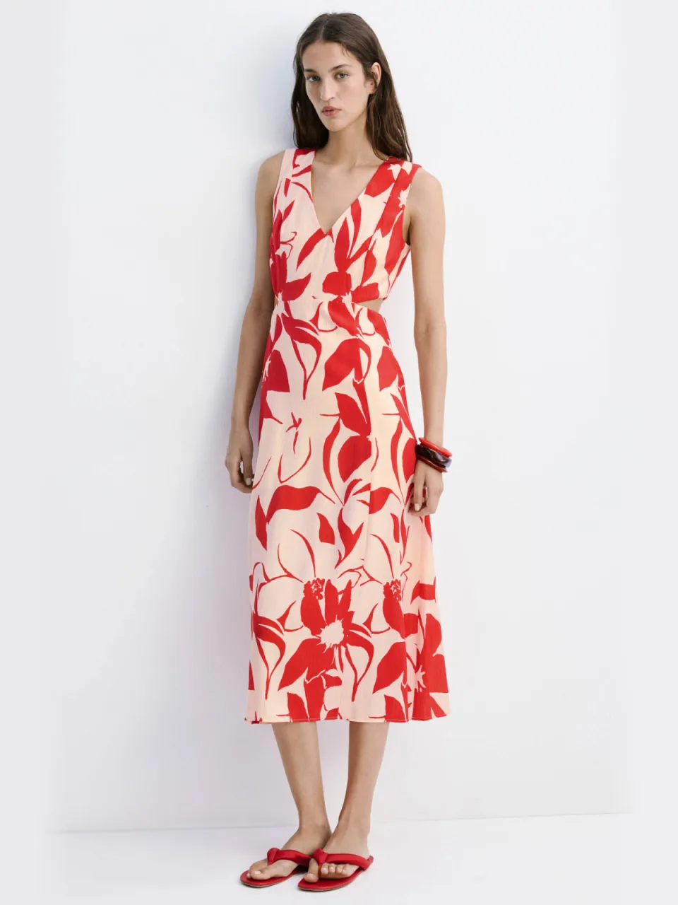 Mango gebloemde maxi jurk - rood rood / ecru