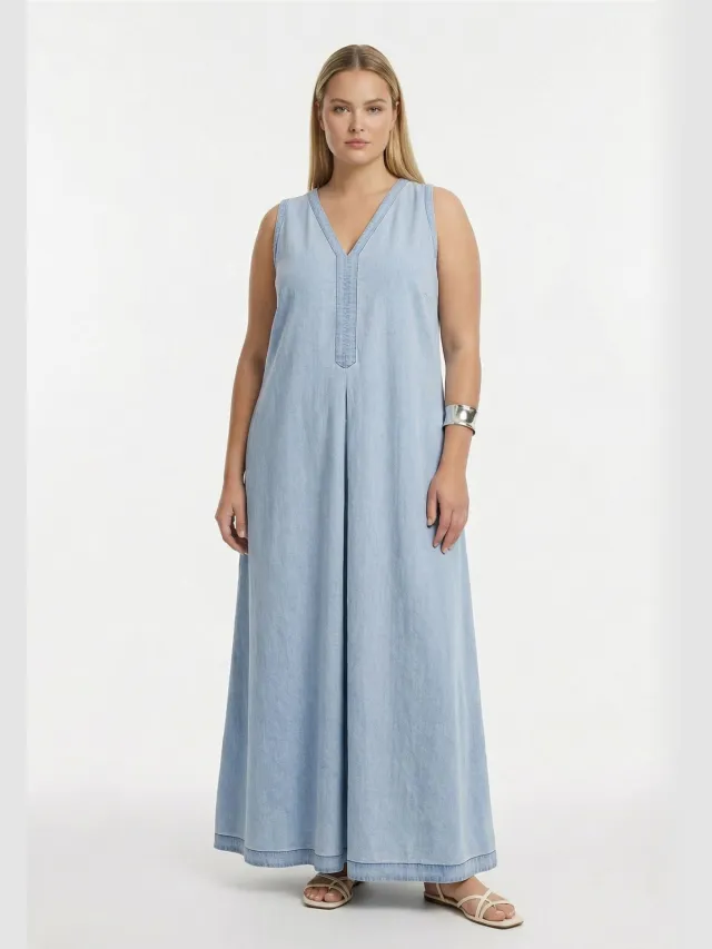 Yoek Jurk swing INDIGO | Lichtblauw