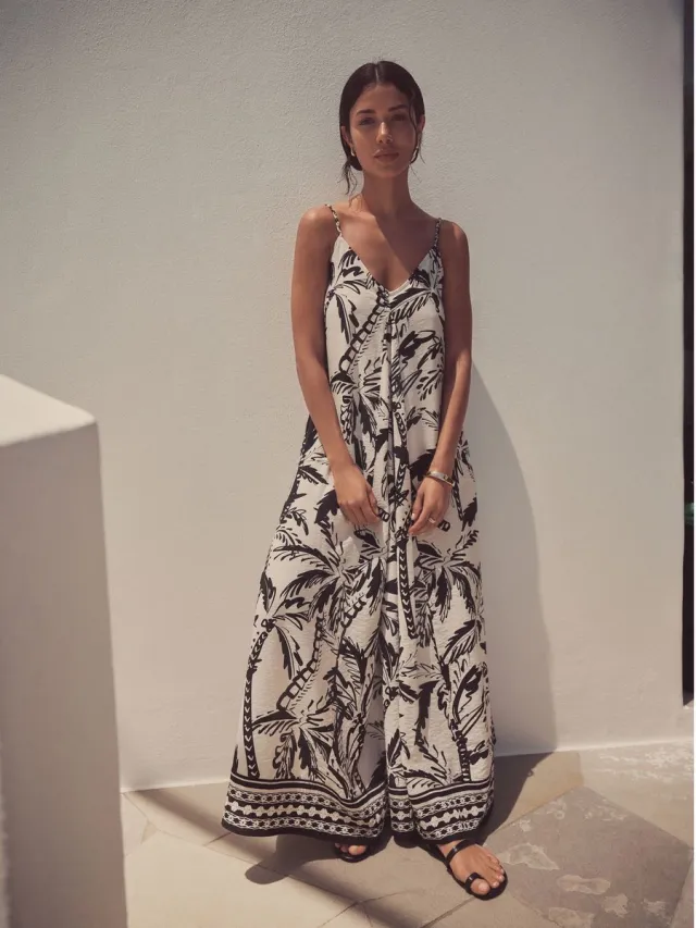 Next Dames - Volumineuze lange jurk - Wit Black/White