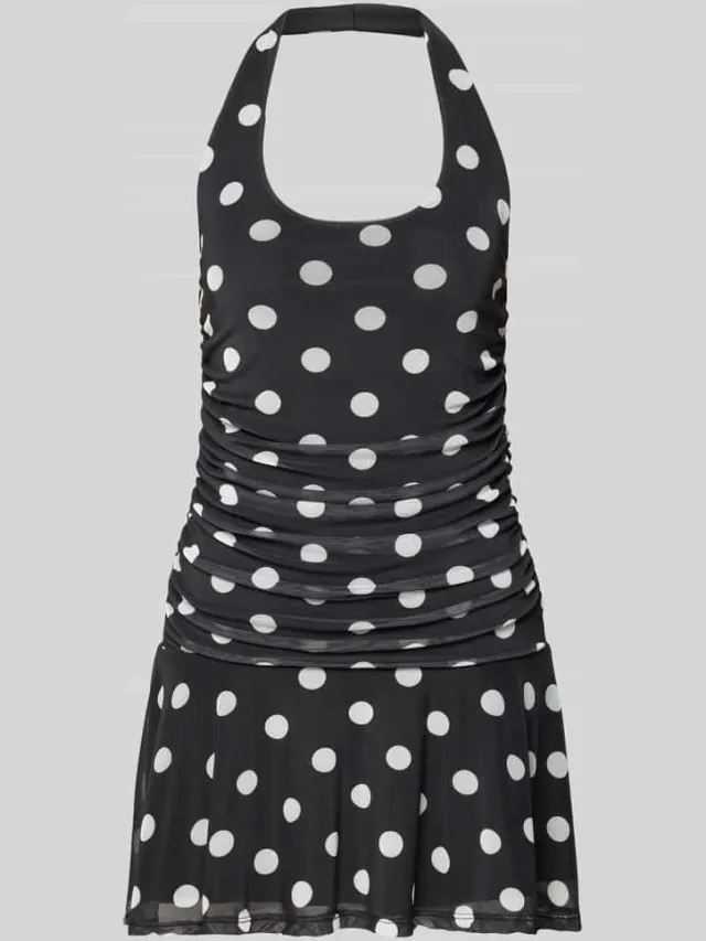 Noisy May mini-jurk met halter in all-over look model 'DOTTIE' Zwart