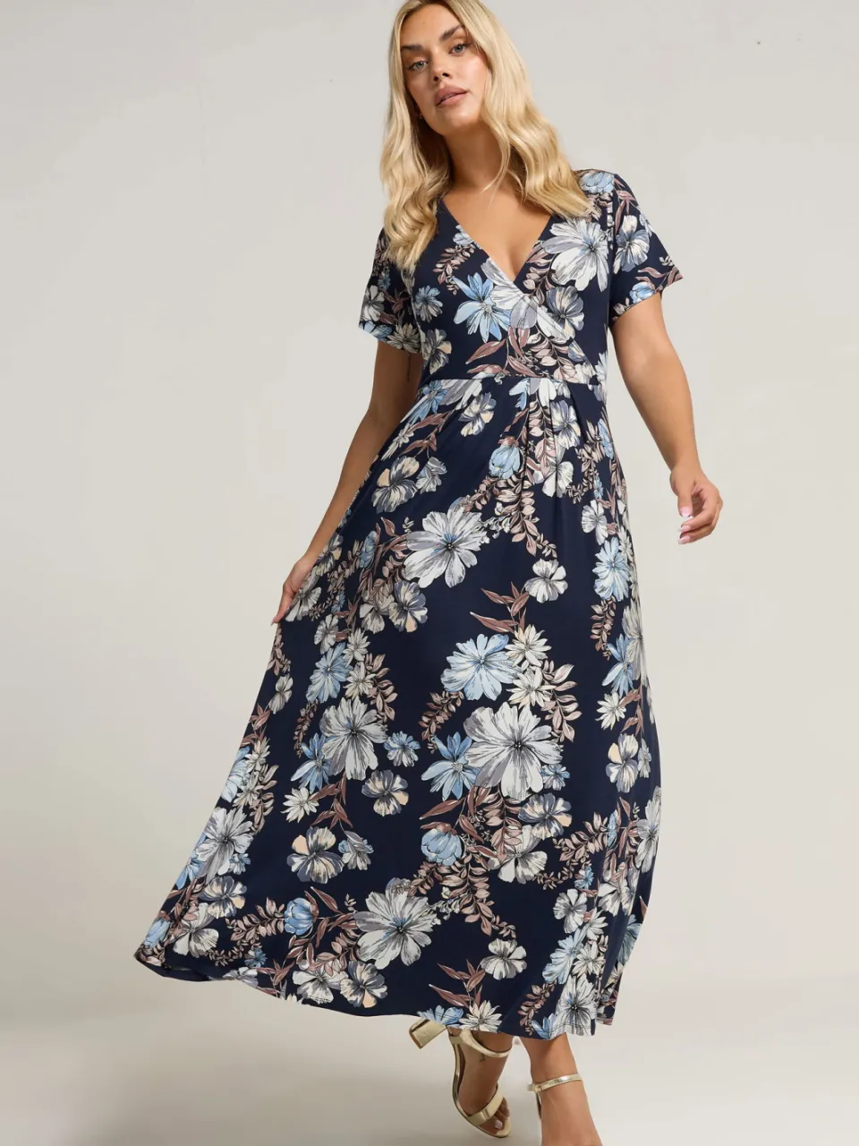 Yours Marineblauwe Wikkeljurk Met Bloemenprint, foto 2