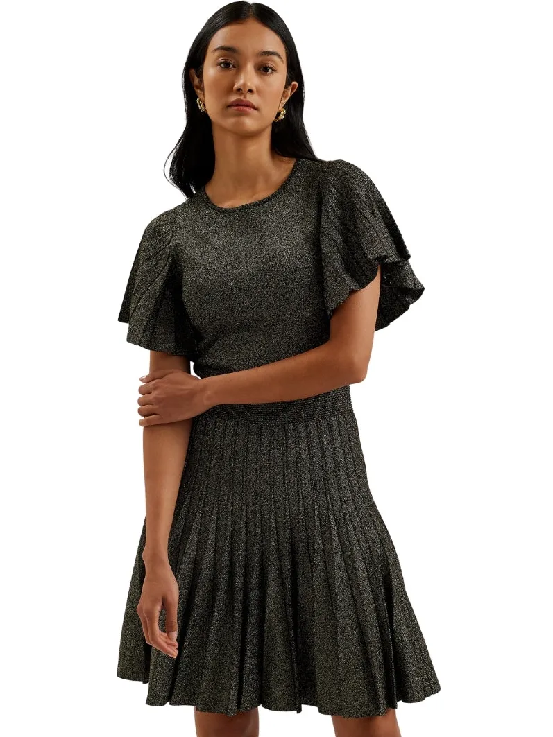 Ted Baker Madison Metallic Angel Sleeve Zwarte Gebreide Jurk Antraciet