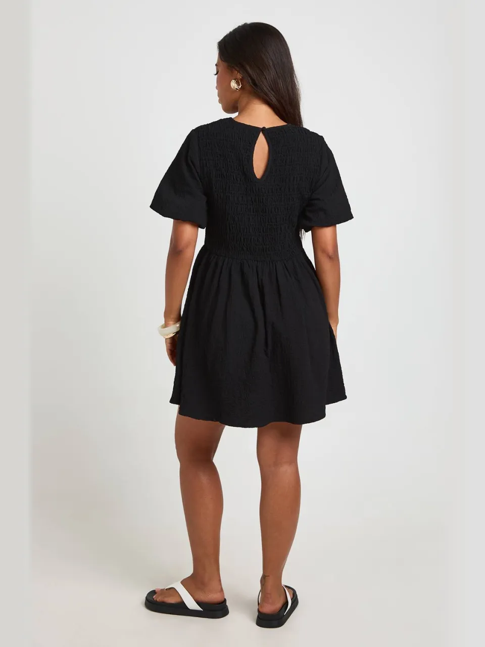 boohoo Dames Gestructureerde Mini-jurk Met Volumemouwen zwart, foto 2