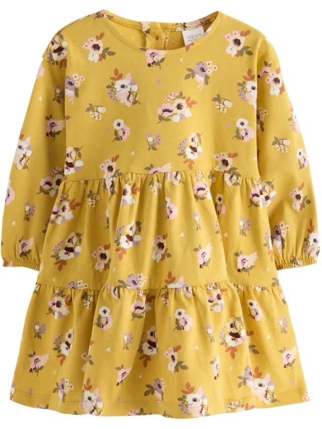 Next Meisjes - Gelaagde jurk met lange mouwen - Geel Ochre Yellow Floral