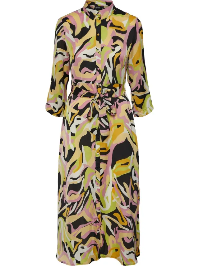 Pieces Maat M PCBARRY APRIL 3/4 MIDI DRESS BC Dames Jurk Flax