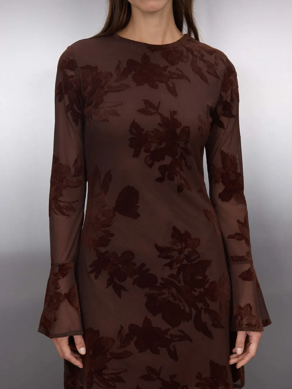 Trendyol TRENDYOLMİLLA Dames Bruin Bloemen Kort / Mini Lang Avond / Dagelijks Skater Jurken
