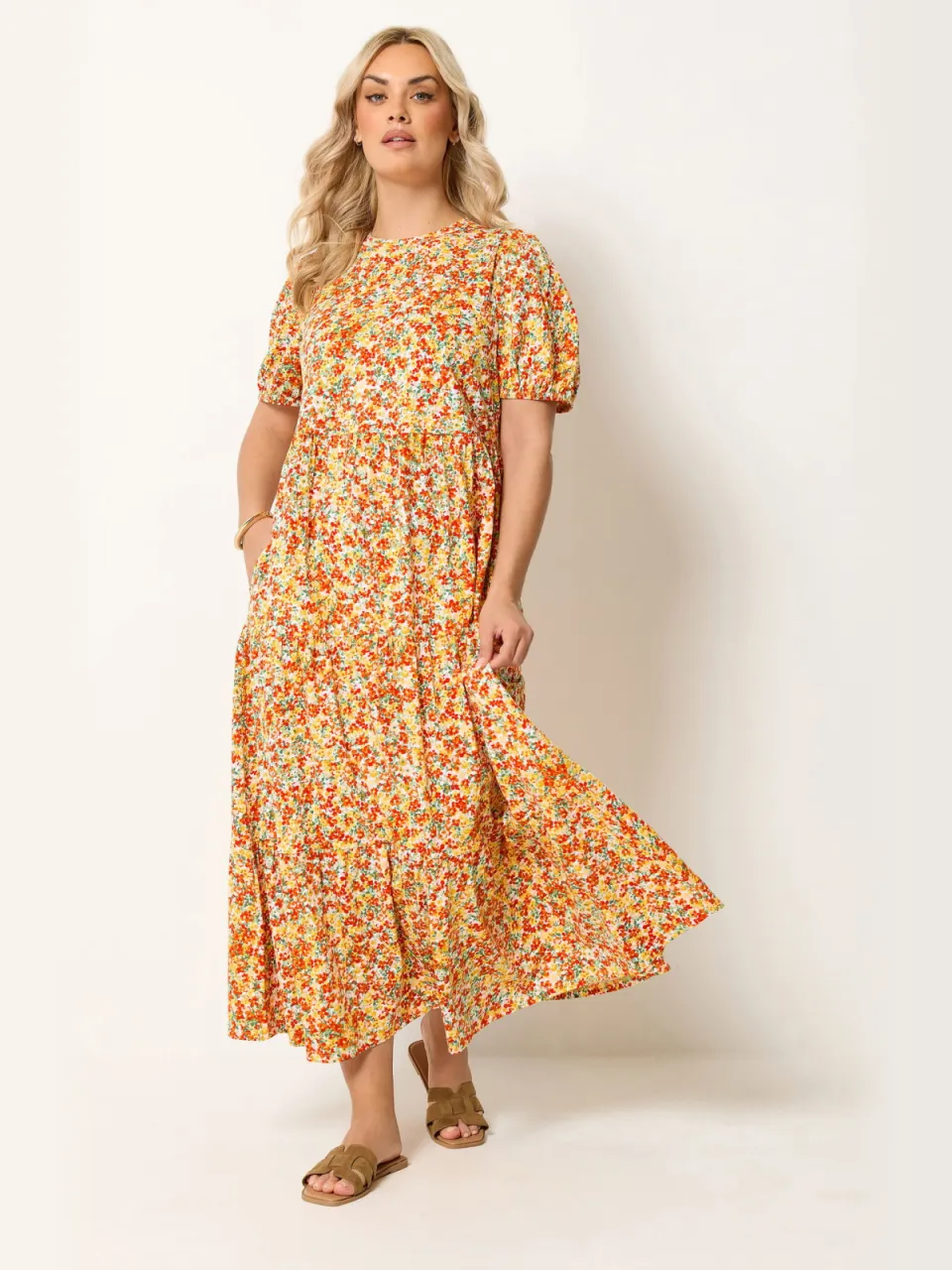 Yours Gele Jurk Met Bloemenprint-56 geel, foto 2