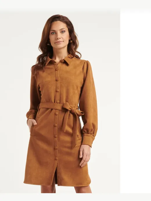 Smashed Lemon Suèdelook blousejurk met ceintuur Brons