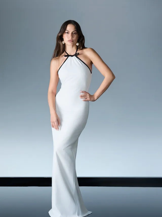 Trendyol TRENDYOLMİLLA Dames Wit Effen Maxi Mouwloos Recht Avond & Gala Jurk
