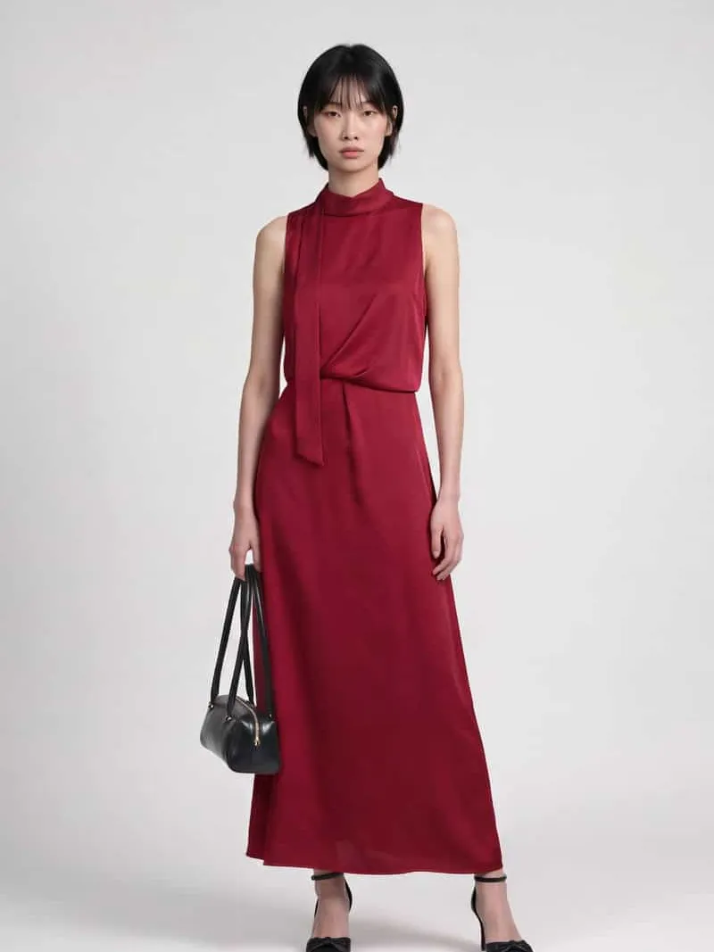 Hugo Maxi-jurk met drapering model 'Kedina-1' Donkerrood