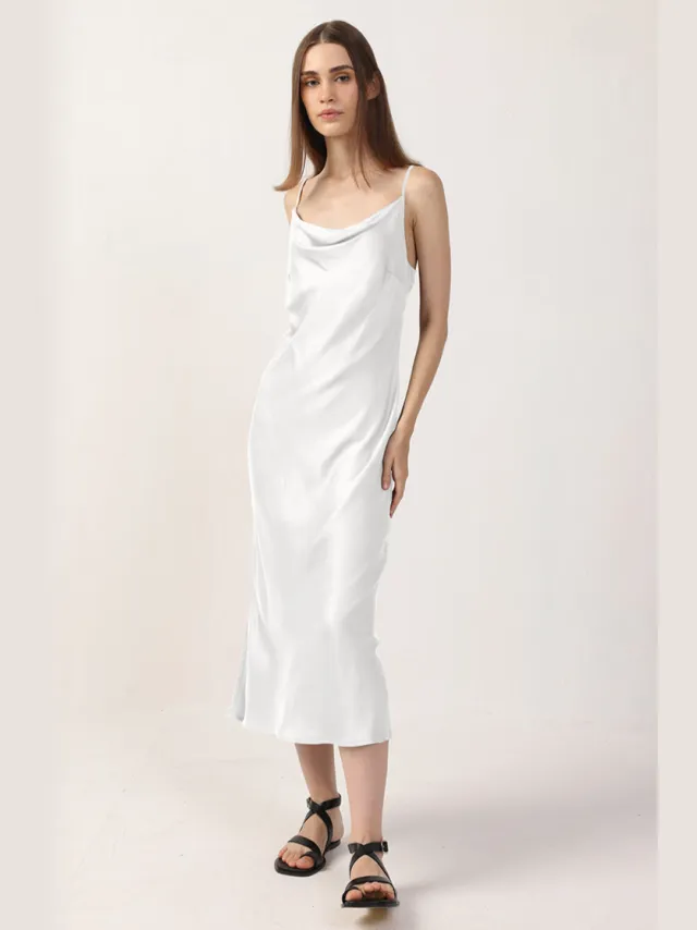 Neu Nomads dames vegan Jurk Midi Cowl Neck Sneeuwwit