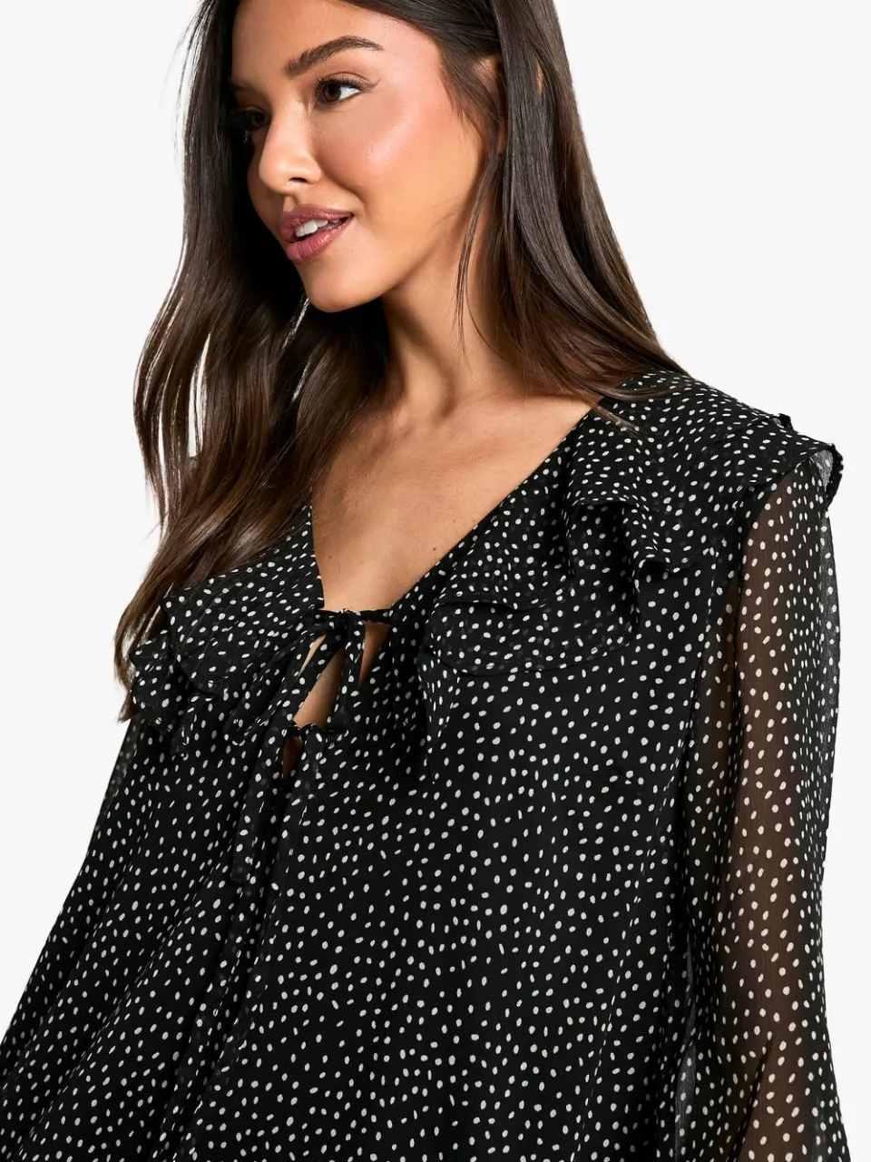 boohoo Dames Polkadot Ruffle Shift Mini-jurk zwart, foto 3