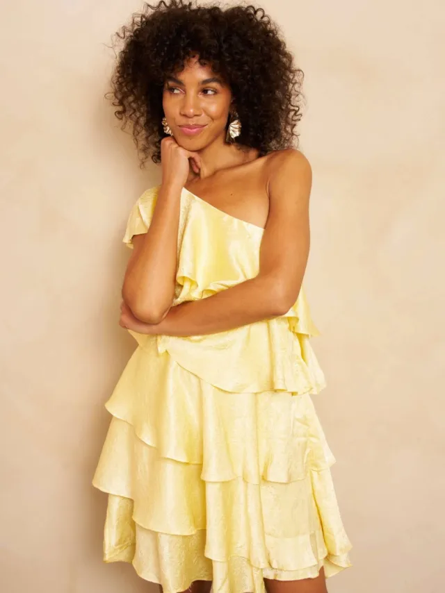 Lofty Manner one shoulder jurk met ruches - geel