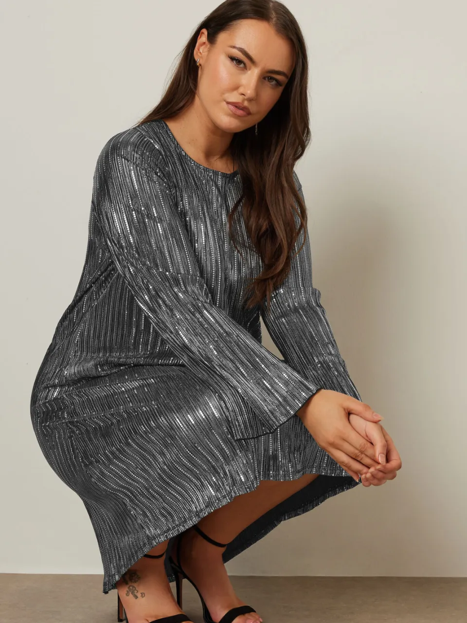 Yours Minijurk Van Plissé In Metallic Zilver, foto 5