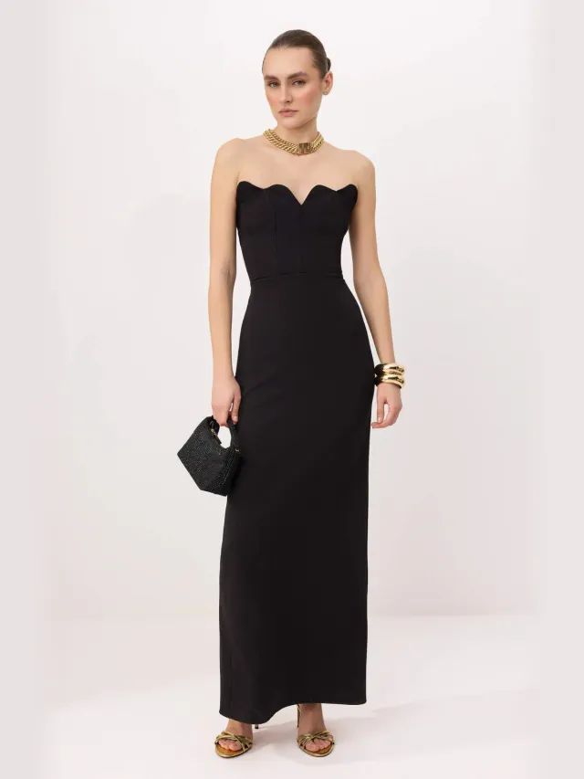 Trendyol TRENDYOLMİLLA Dames Zwart Effen Maxi Mouwloos Recht Avond & Gala Jurk