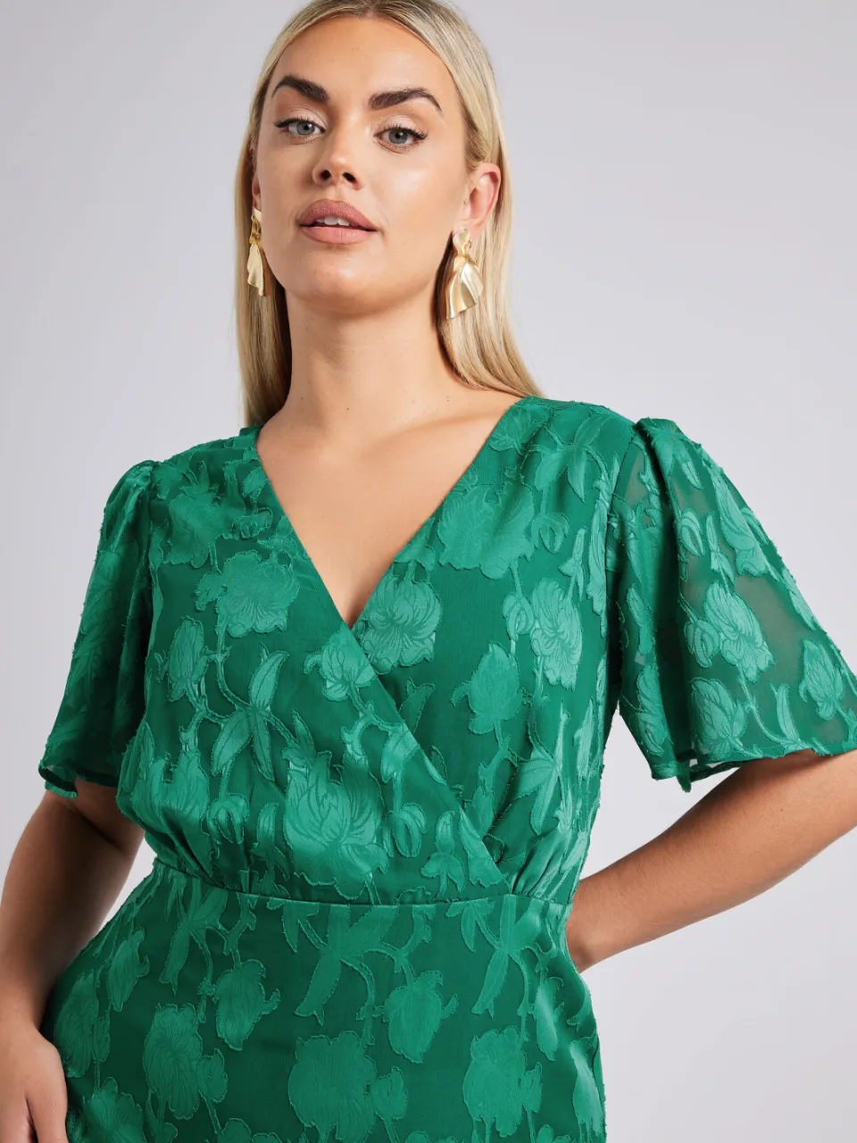 Yours London Wikkeljurk Met Jacquard Bloemenmotief En Ruchezoom In Groen, foto 4
